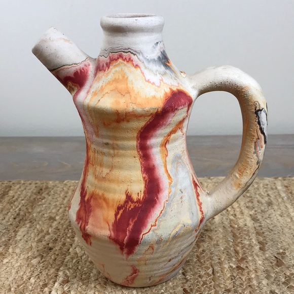 Nemadji Pottery Other - ☀️ Nemadji Pottery ☀️…Vintage Pottery Pitcher/Tea Pot Orange/Red/Tan 7.5"